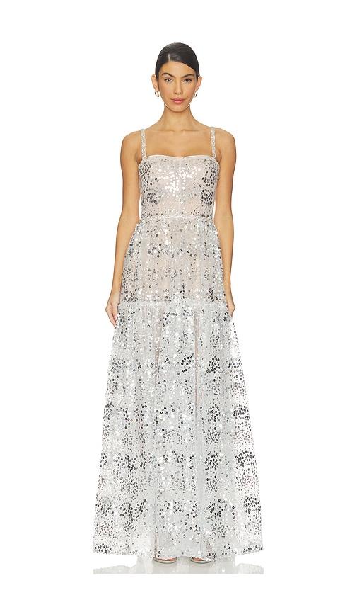 bronx banco midnight embellished gown in metallic silver. - size l (also in m, s)