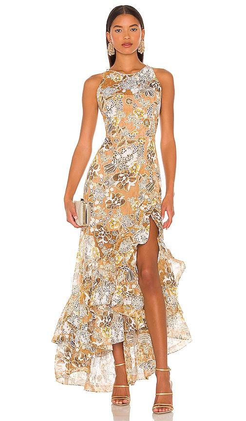 bronx banco sicilia ruffle dress in tan. - size m (also in xs)