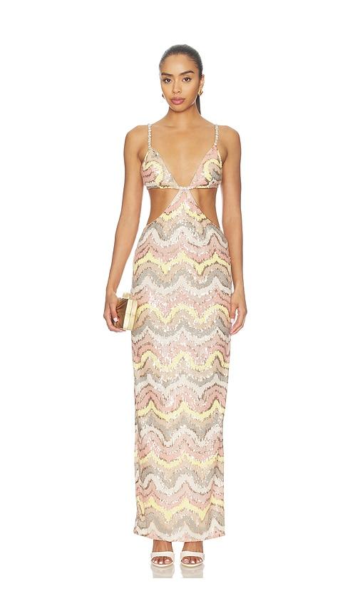 bronx banco sonia sequin cutout maxi dress in pink,white. - size l (also in xs, s, m, xl)