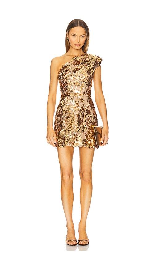 bronx banco tokyo one shoulder mini dress in metallic gold. - size s (also in xl)