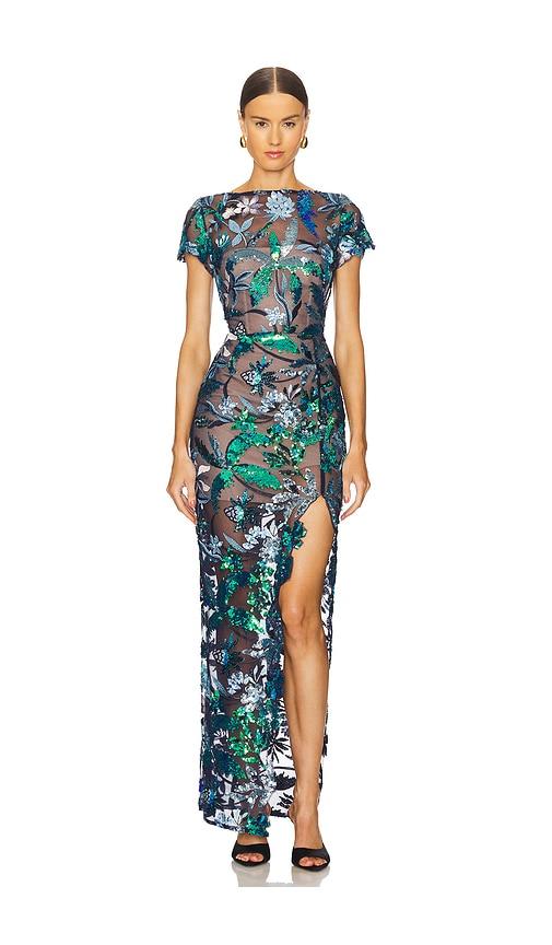 bronx banco zinna embroidered gown in black. - size s (also in xs)