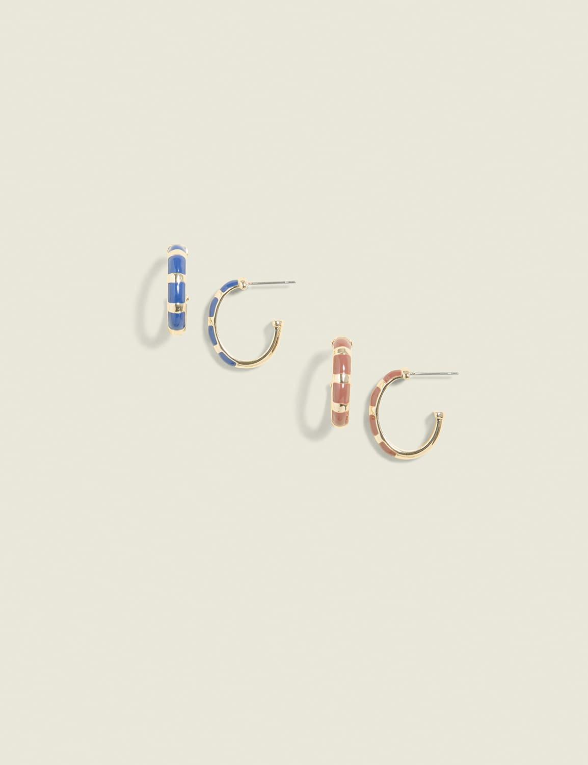 brown & blue striped hoop earring 2-pack
