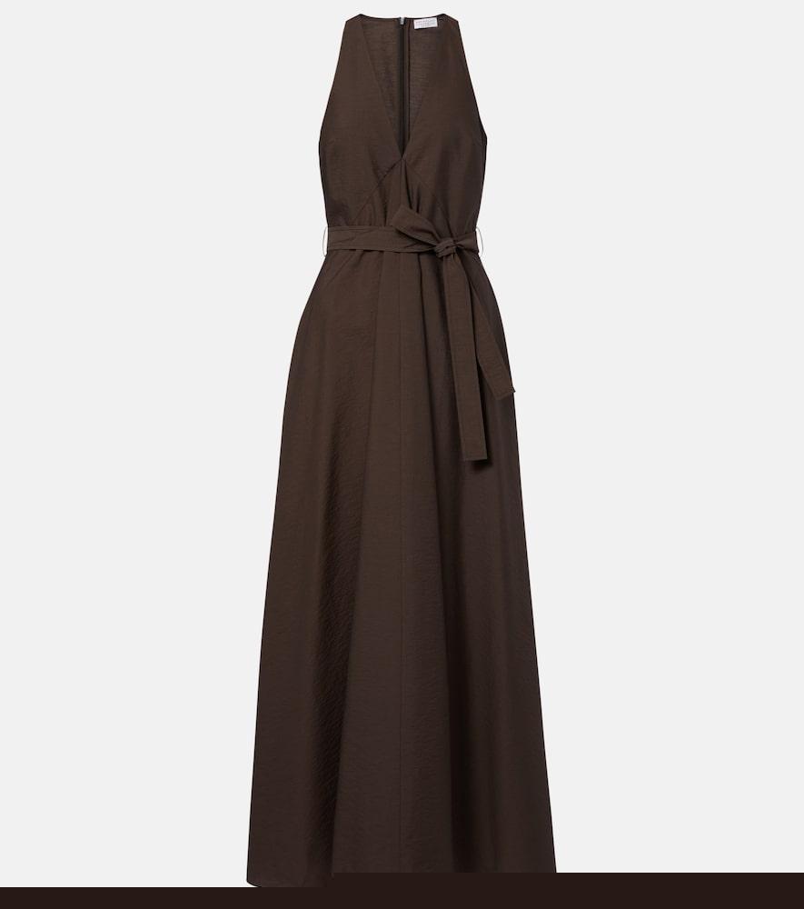 brunello cucinelli belted cotton-blend maxi dress