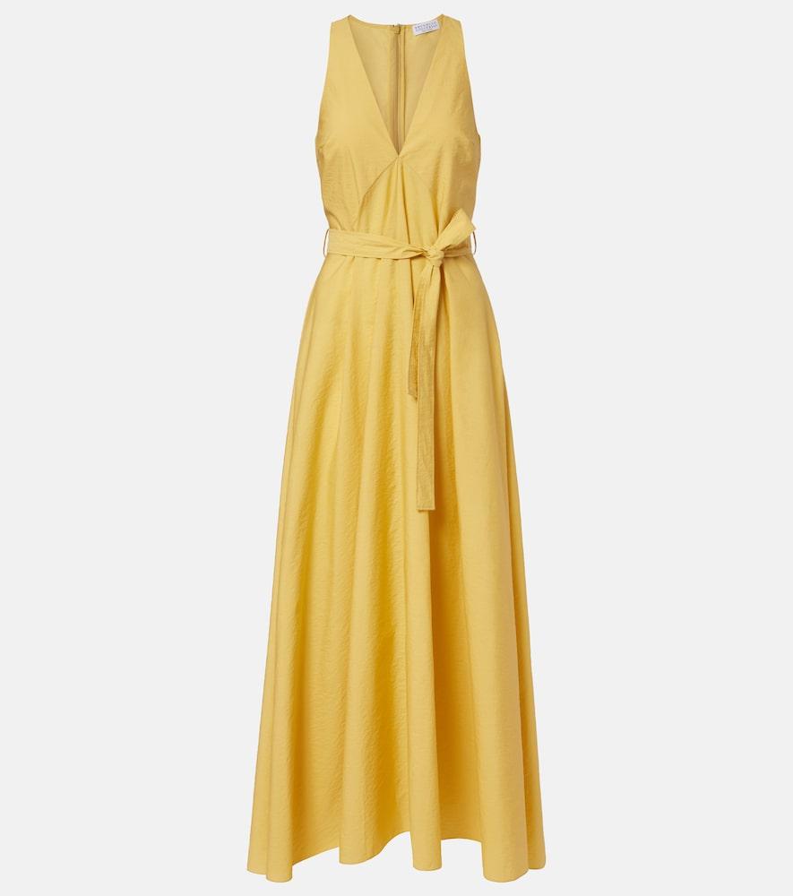 brunello cucinelli belted cotton-blend maxi dress