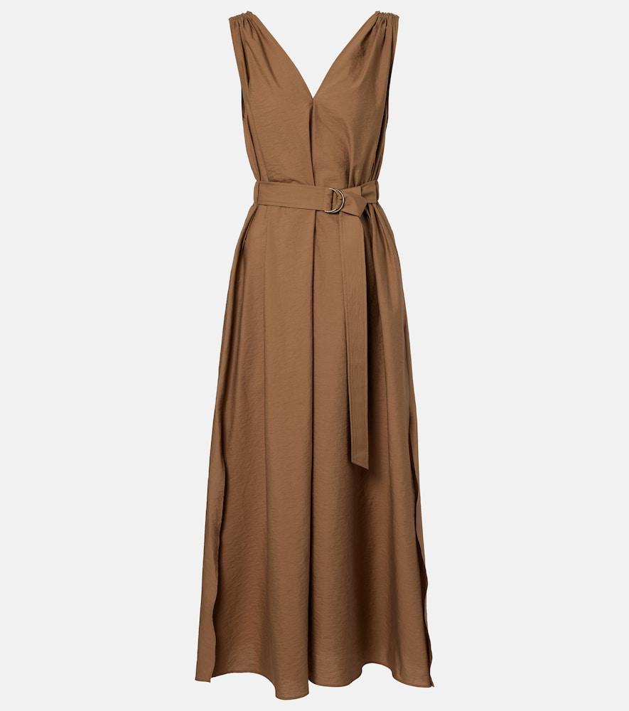 brunello cucinelli belted cotton-blend midi dress