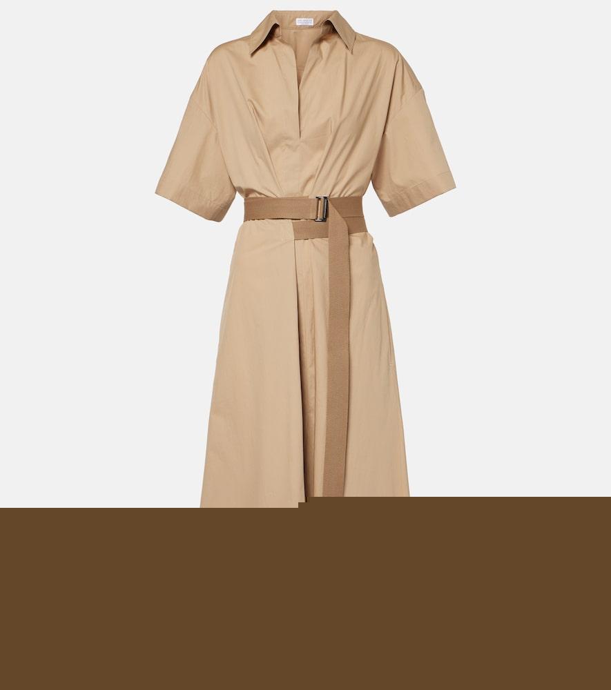 brunello cucinelli belted cotton shirt dress