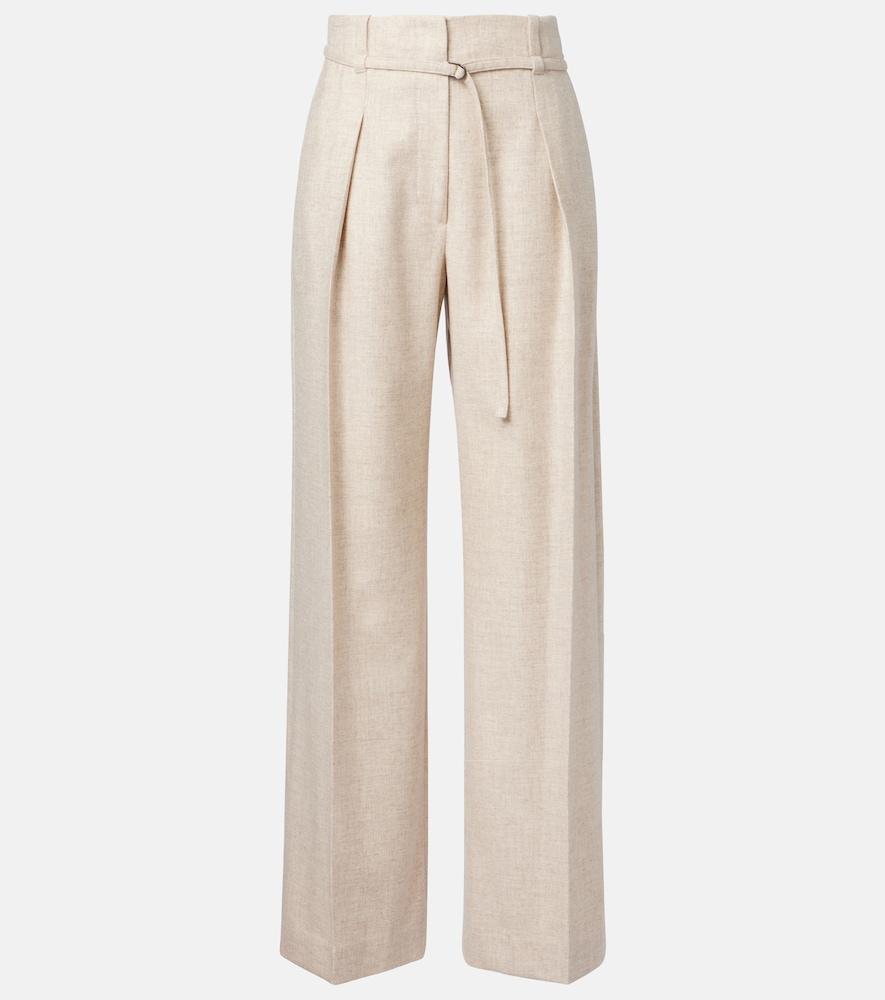 brunello cucinelli belted wool and cashmere wide-leg pants