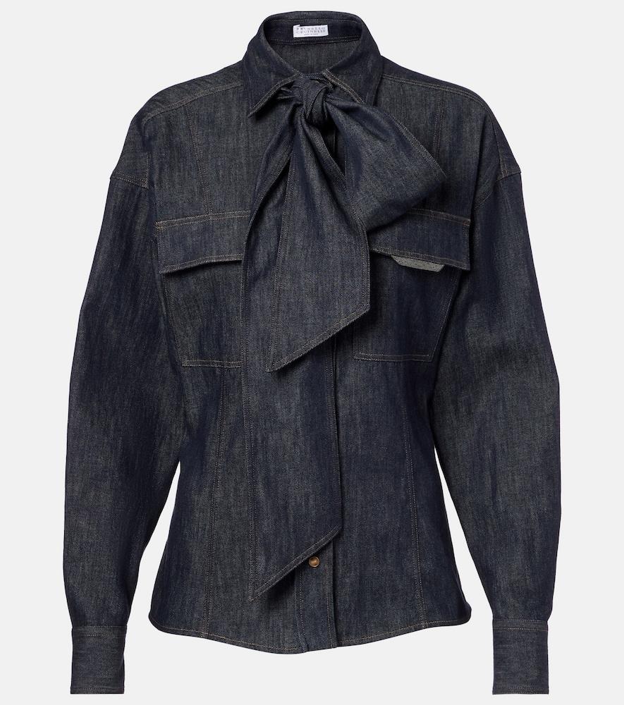 brunello cucinelli bow-tie cotton blouse