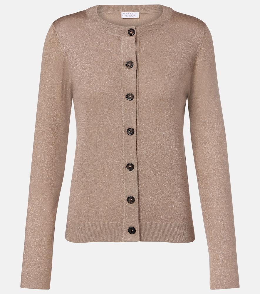 brunello cucinelli cashmere-blend lamé cardigan