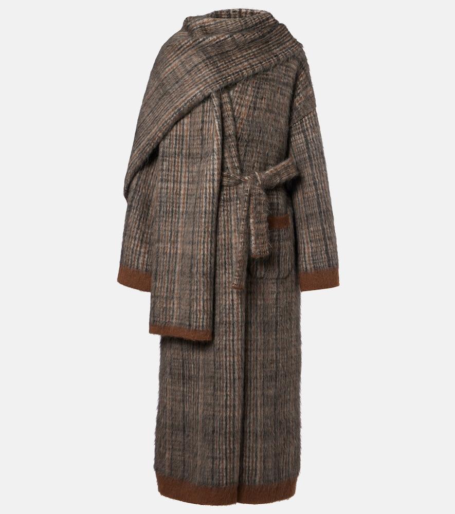 brunello cucinelli checked mohair and wool-blend wrap coat