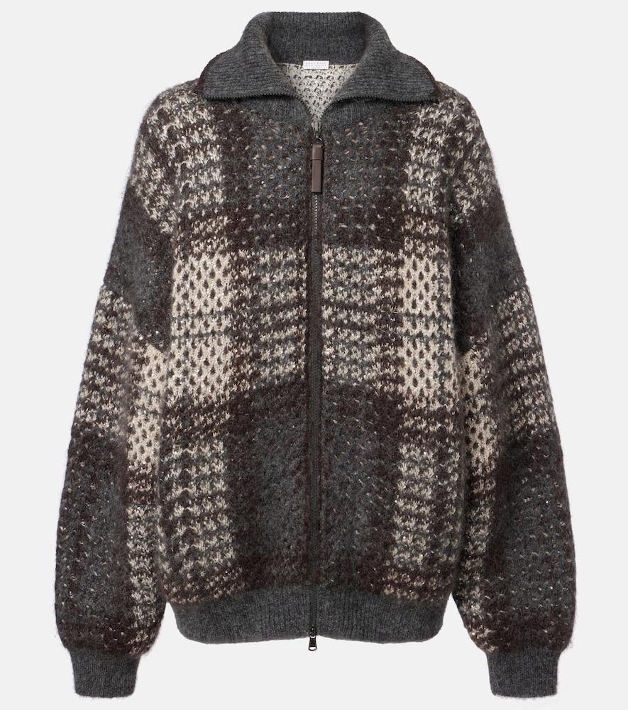 brunello cucinelli checked sequined cardigan