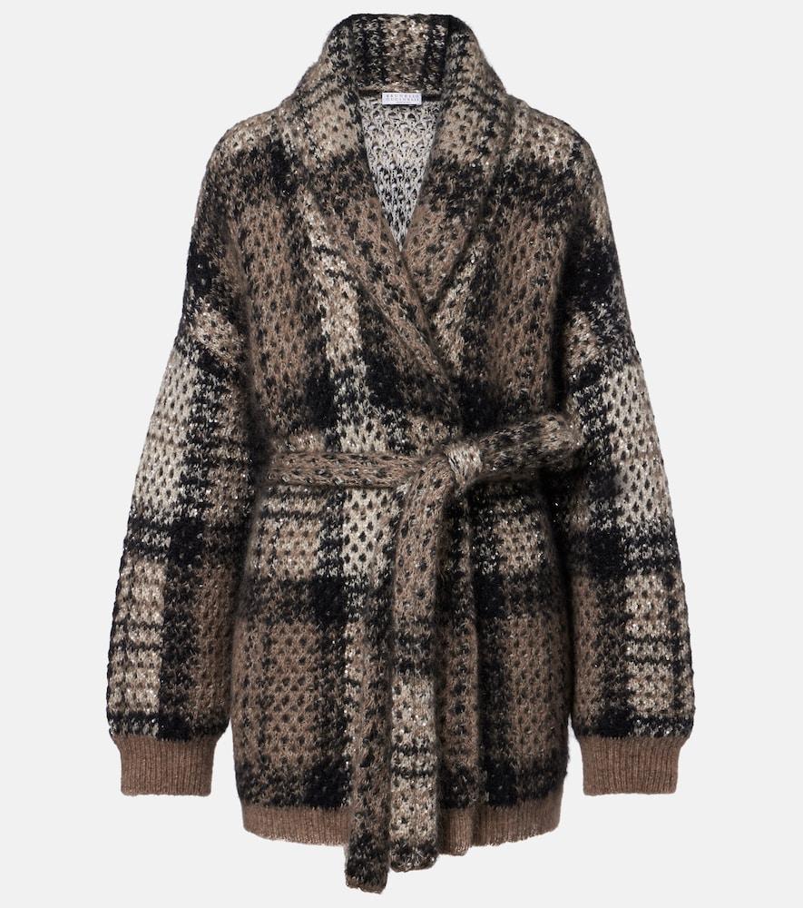 brunello cucinelli checked sequined wrap cardigan