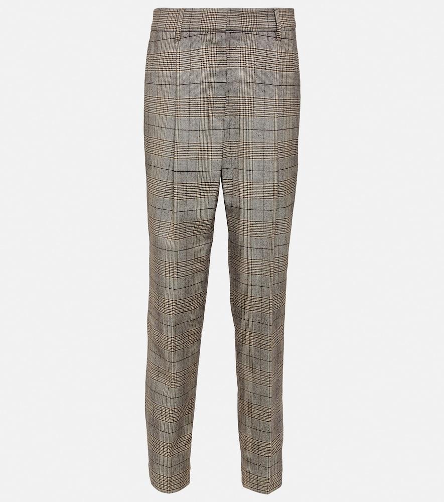 brunello cucinelli checked wool and cotton-blend pants