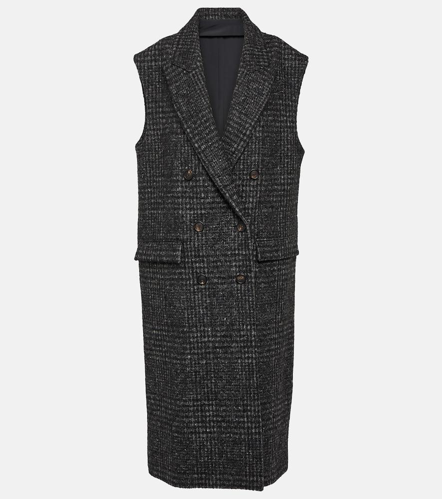brunello cucinelli checked wool-blend coat