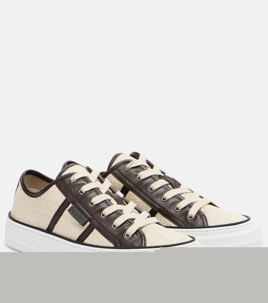 brunello cucinelli classic leather-trimmed sneakers