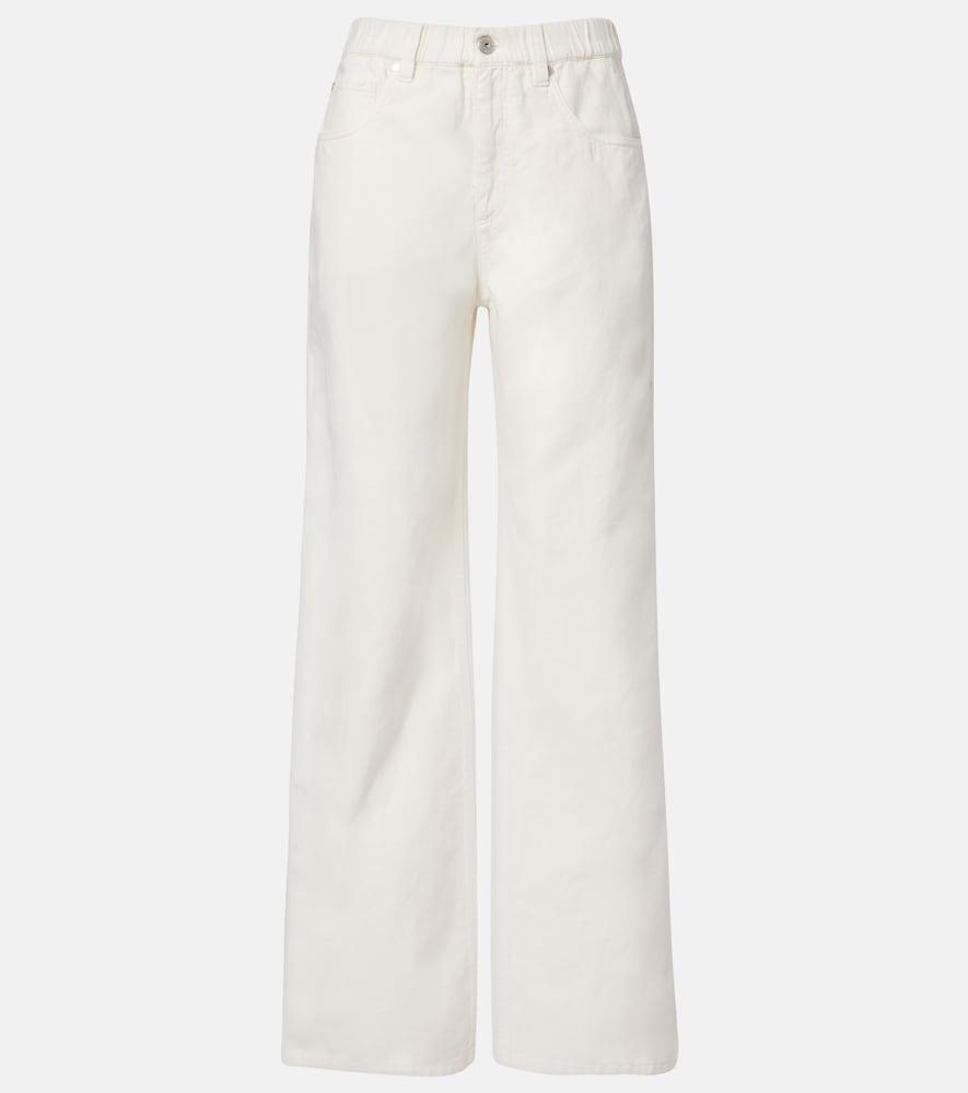 brunello cucinelli cotton and linen wide-leg pants