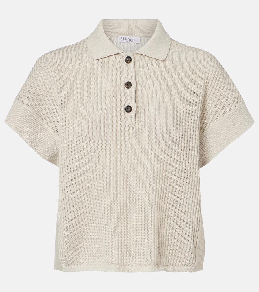brunello cucinelli cotton-blend lamé polo shirt