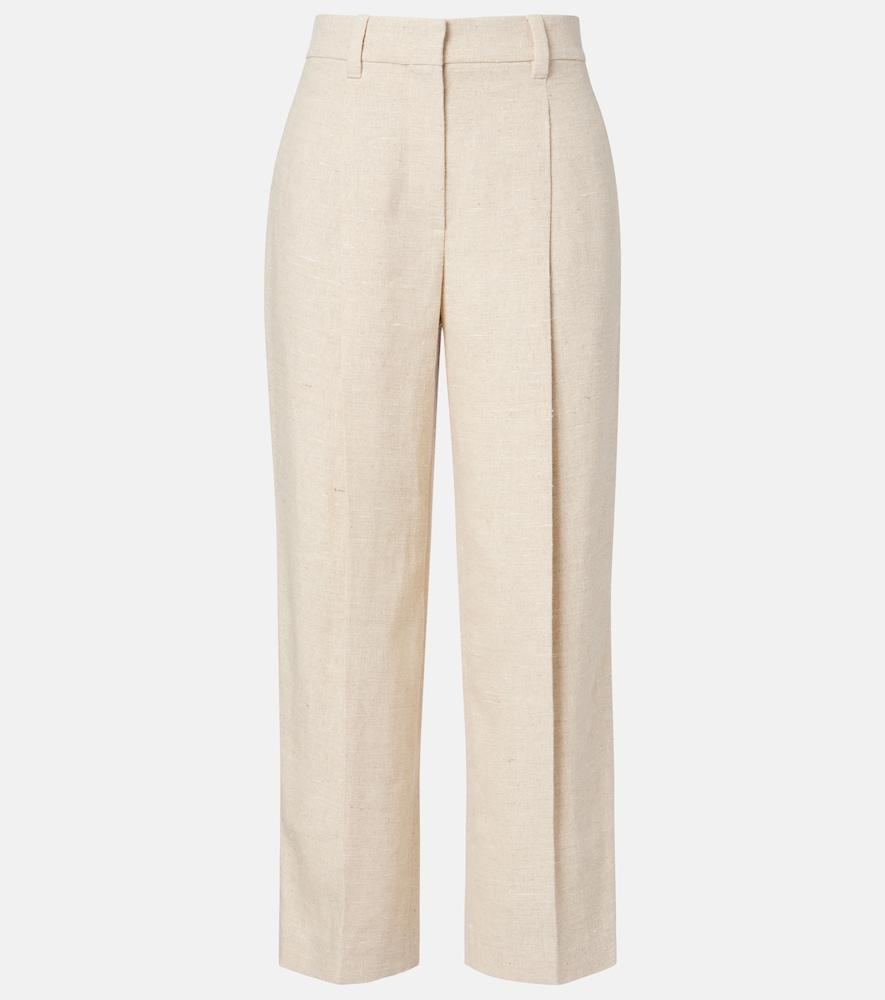 brunello cucinelli cropped linen and silk-blend wide-leg pants