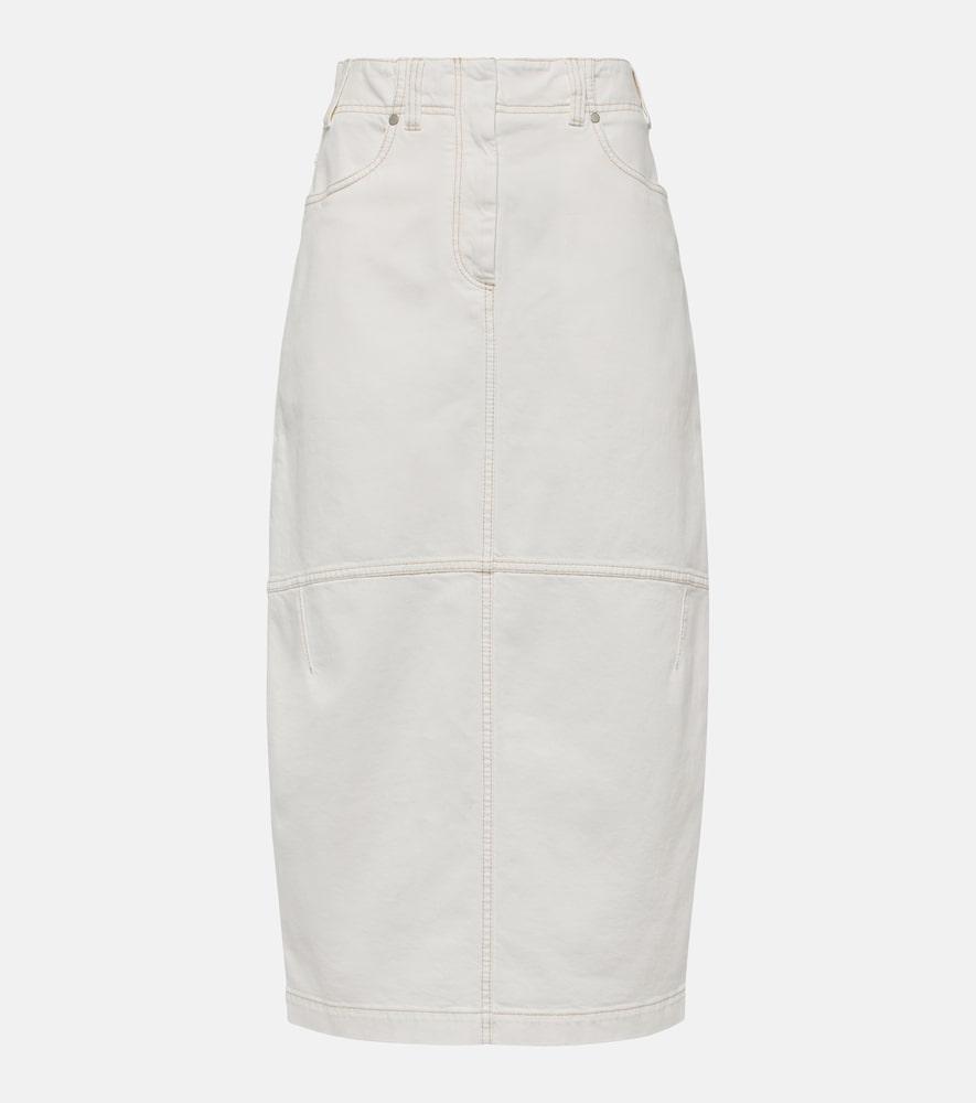 brunello cucinelli denim midi skirt