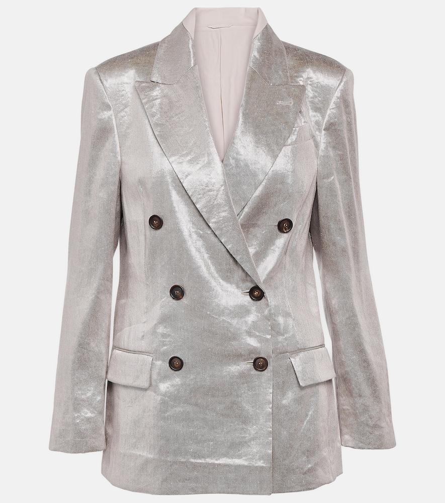 brunello cucinelli double-breasted metallic linen-blend blazer