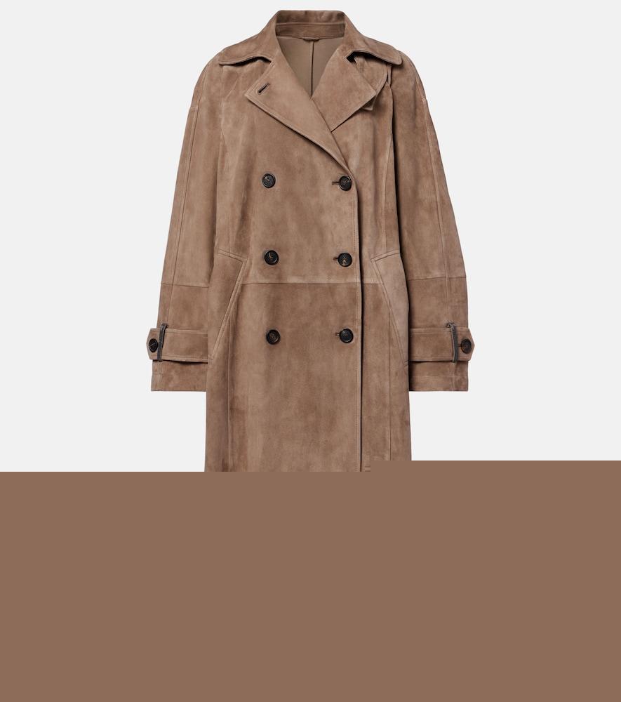 brunello cucinelli double-breasted paneled suede coat