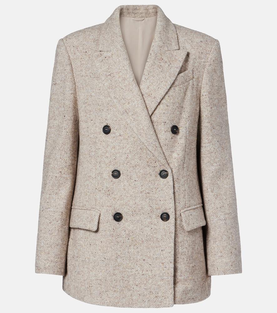 brunello cucinelli double-breasted wool and silk-blend blazer
