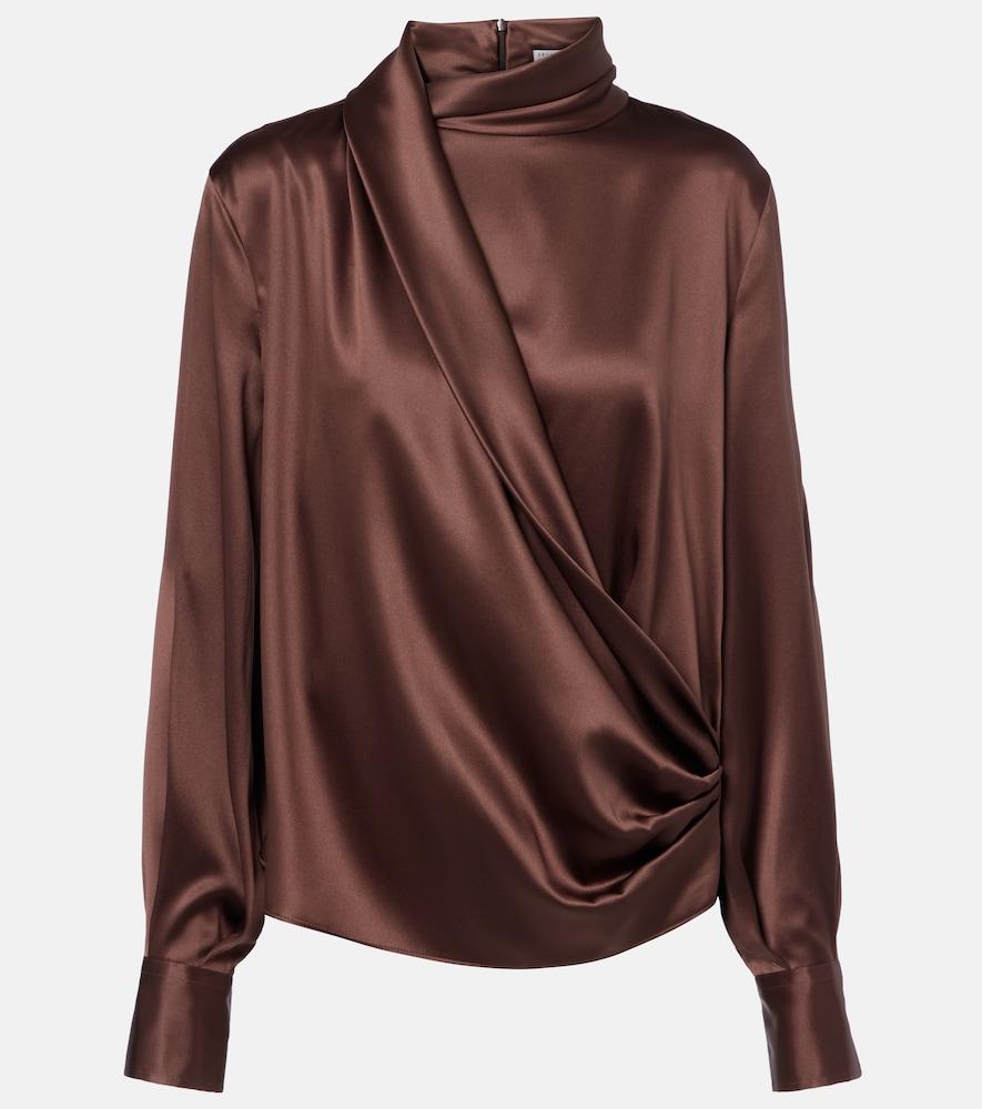 brunello cucinelli draped silk-blend satin blouse