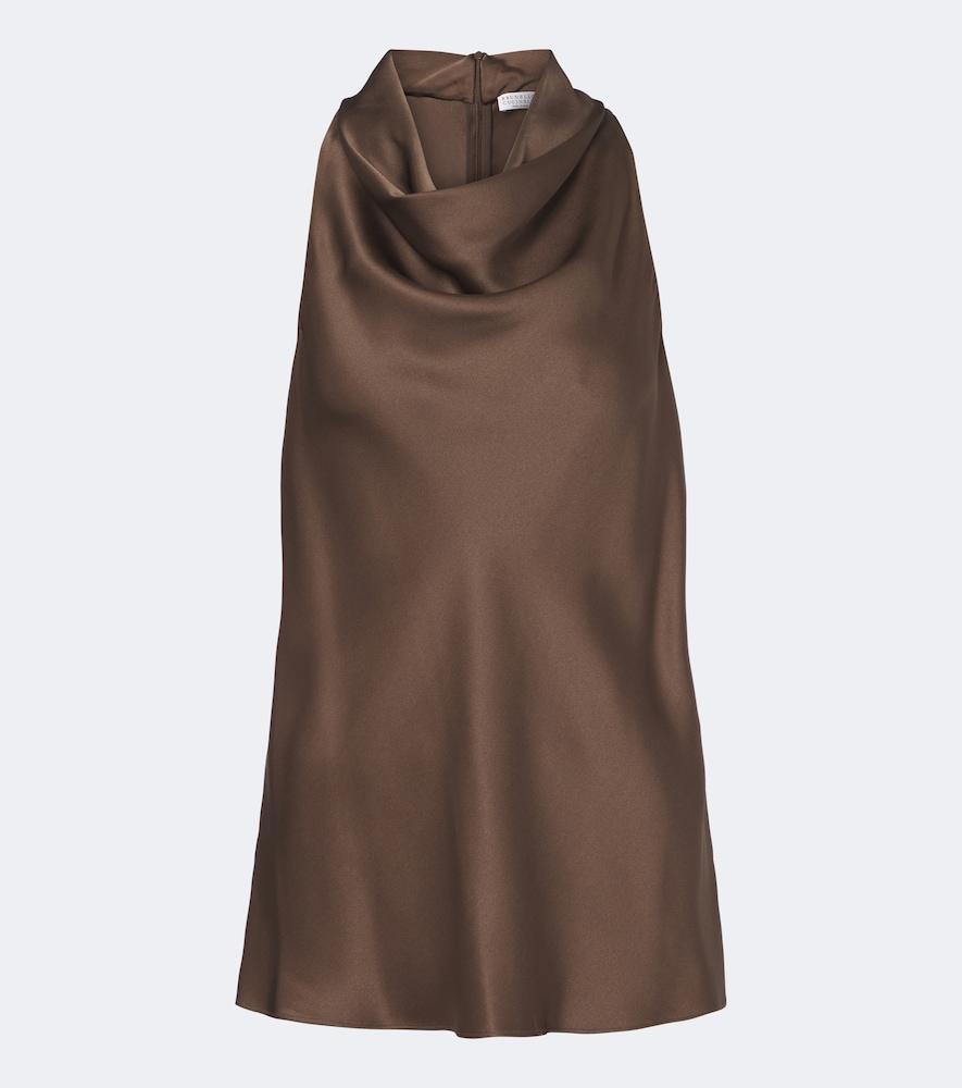 brunello cucinelli draped silk top