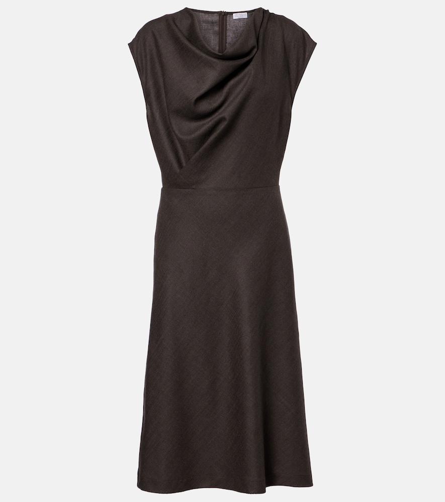 brunello cucinelli draped wool-blend midi dress