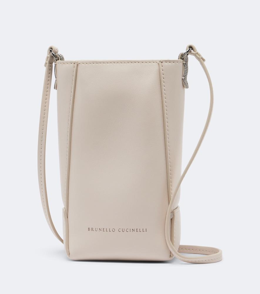 brunello cucinelli duo mini monili leather phone pouch