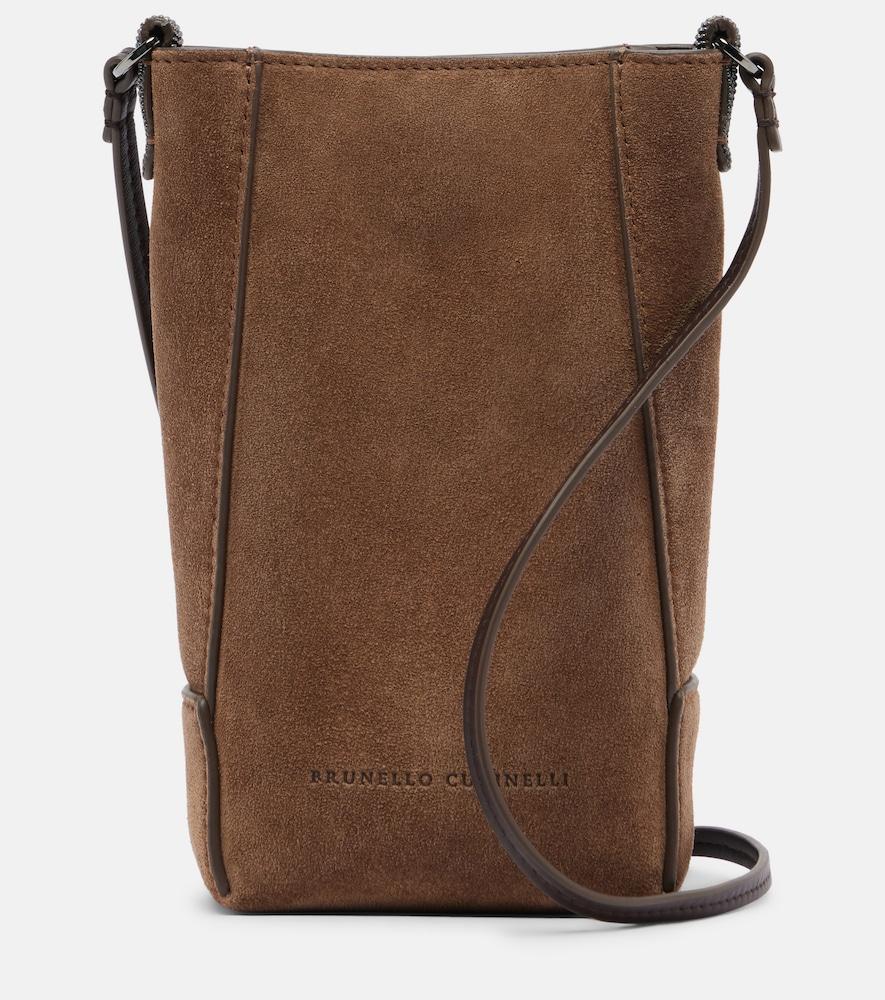 brunello cucinelli duo mini monili suede phone pouch