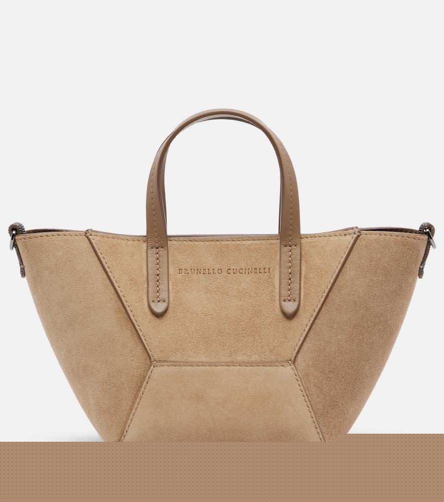 brunello cucinelli duo mini monili suede top-handle bag
