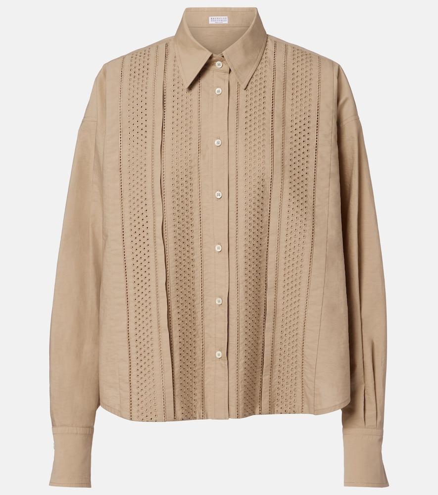 brunello cucinelli embroidered cotton-blend shirt