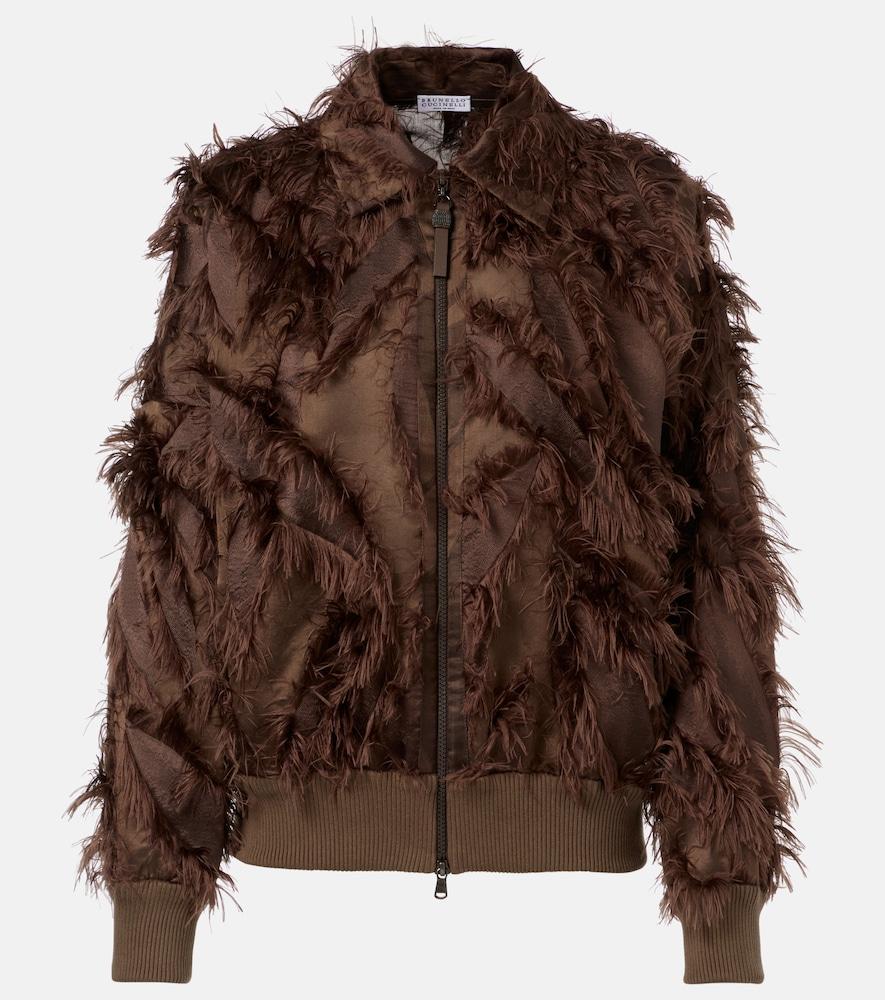 brunello cucinelli feather-trimmed jacket