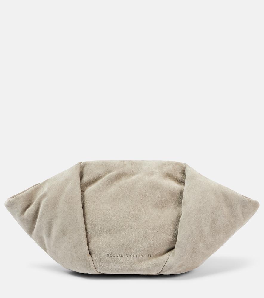 brunello cucinelli fold-over small suede clutch