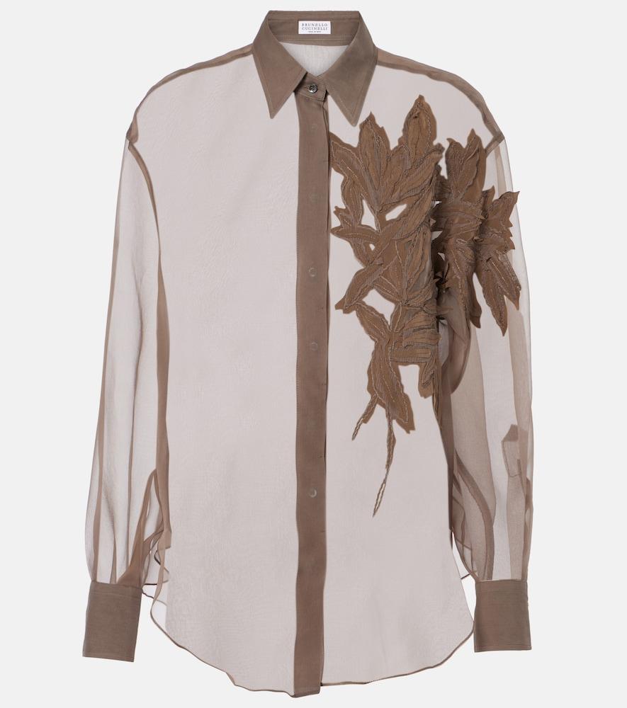 brunello cucinelli herbarium-appliqué silk shirt