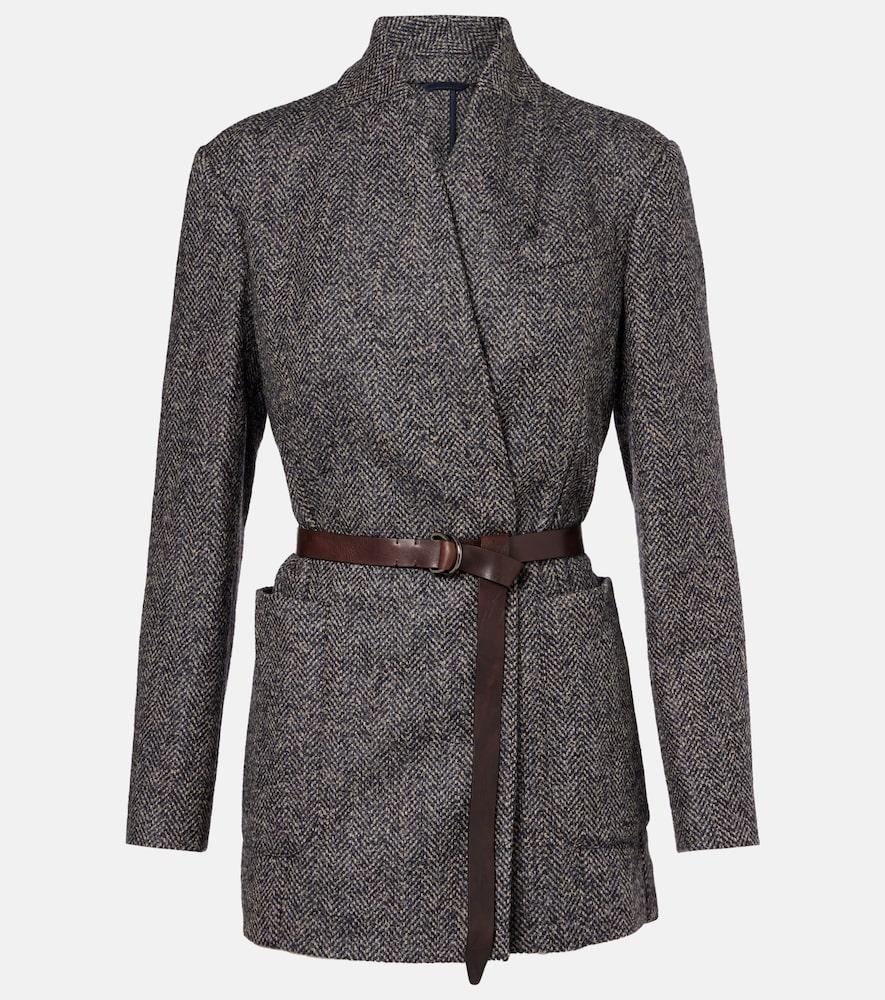 brunello cucinelli herringbone monili wool-blend tweed blazer