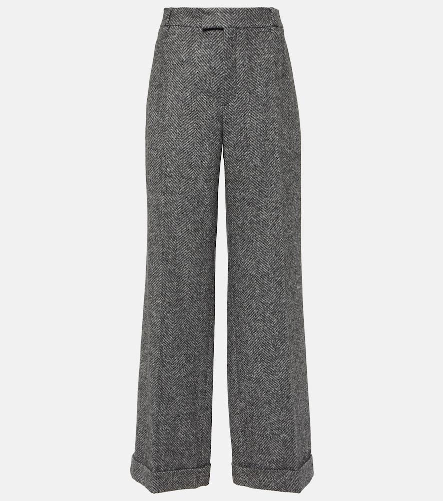brunello cucinelli herringbone wool-blend flared pants
