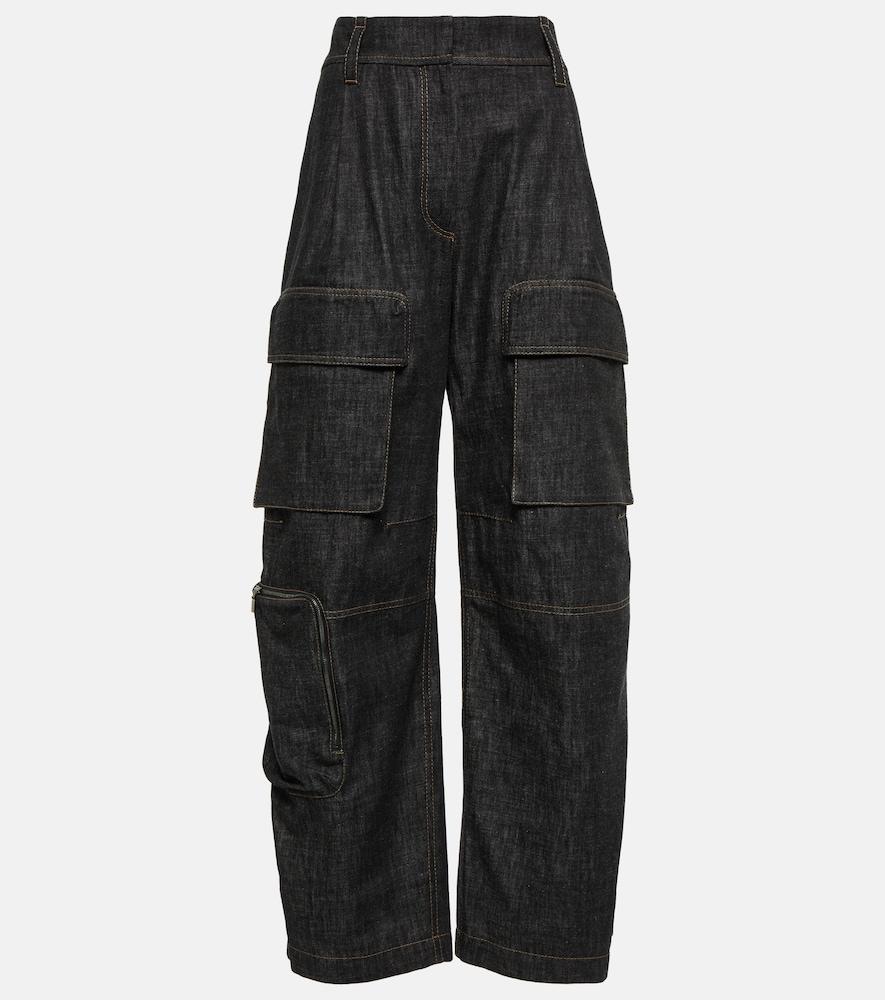 brunello cucinelli high-rise denim cargo pants