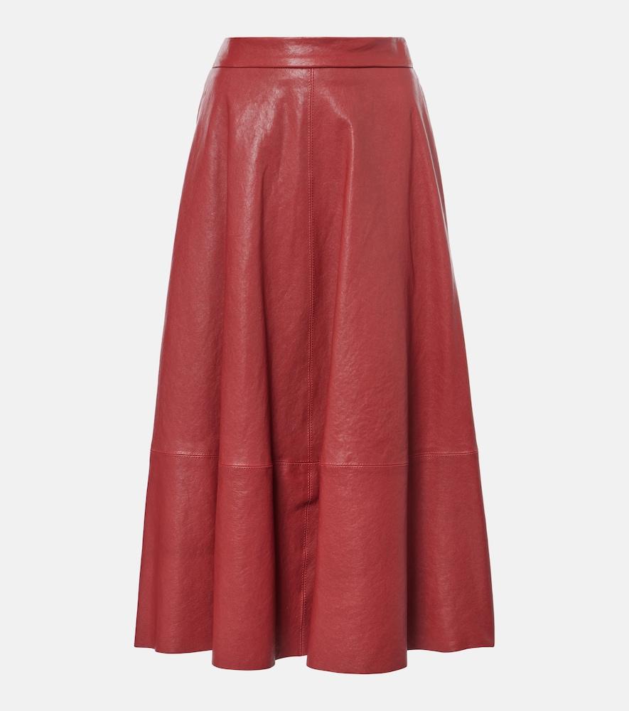 brunello cucinelli high-rise leather midi skirt