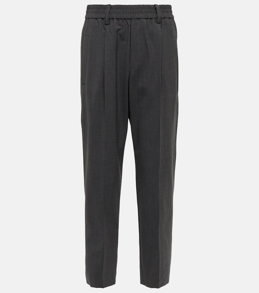 brunello cucinelli high-rise tapered wool-blend pants