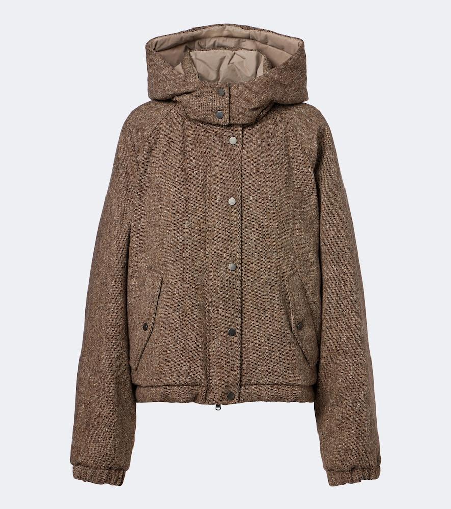 brunello cucinelli hooded wool-blend down jacket