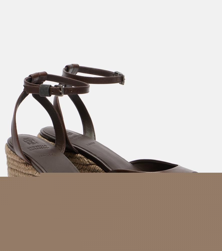 brunello cucinelli leather espadrille wedges