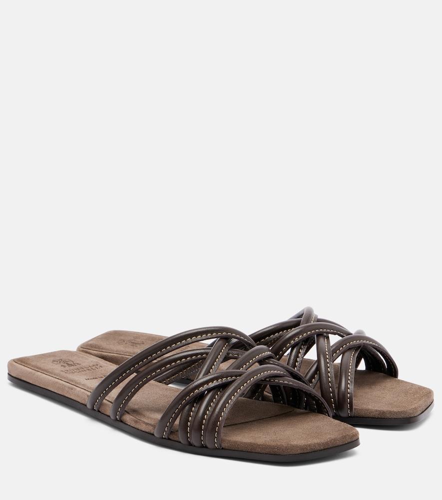 brunello cucinelli leather slides
