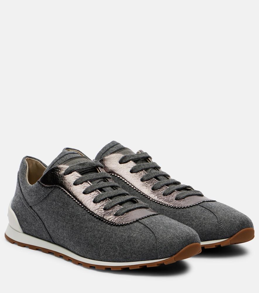 brunello cucinelli leather-trimmed felt sneakers