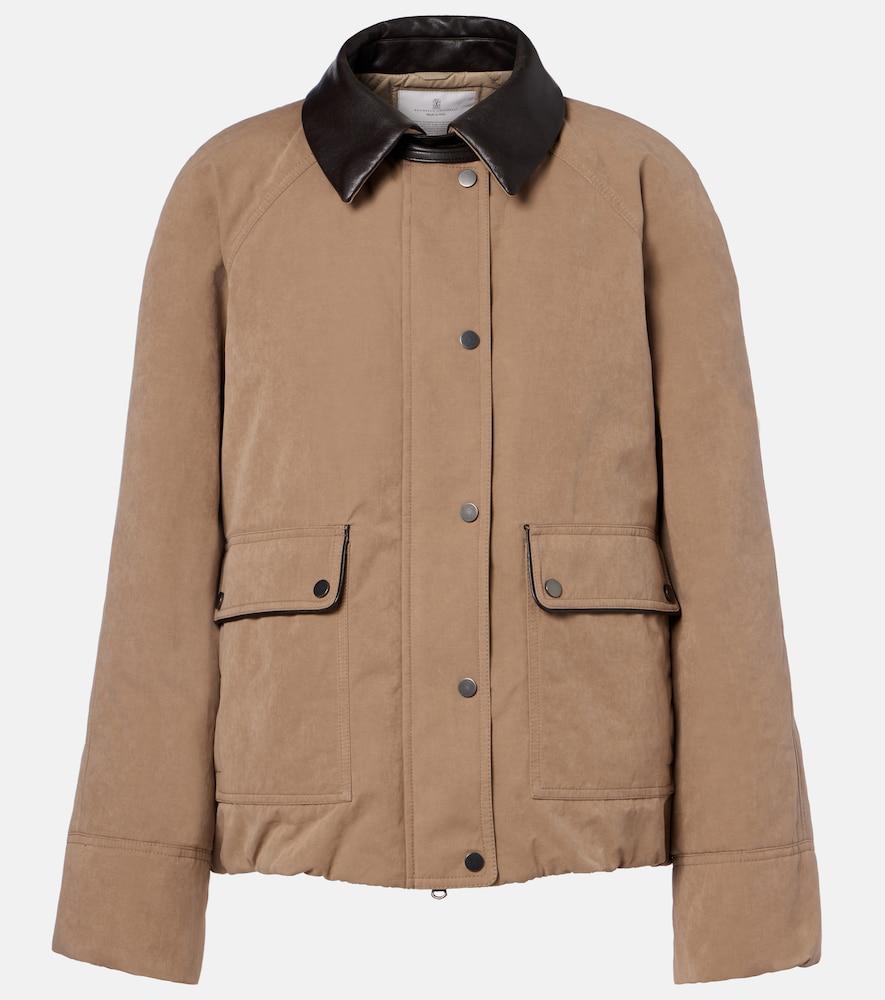 brunello cucinelli leather-trimmed padded jacket