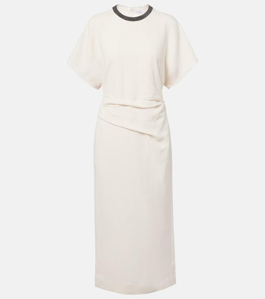 brunello cucinelli linen-blend midi dress