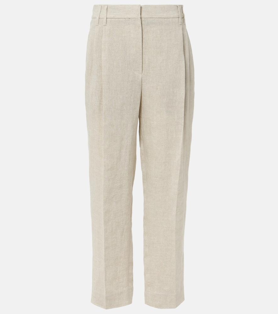 brunello cucinelli linen-blend straight pants