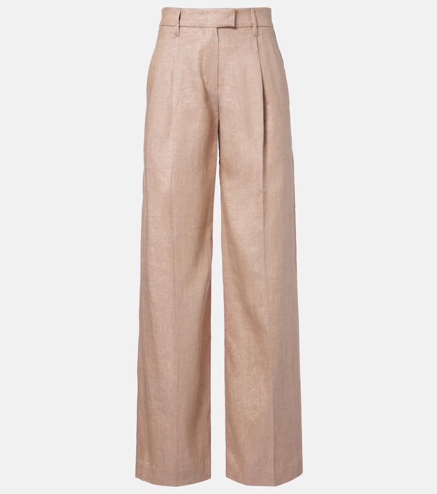 brunello cucinelli linen-blend wide-leg pants