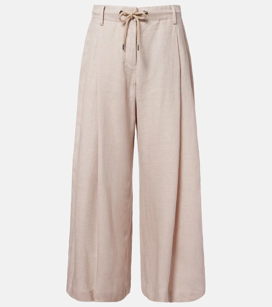 brunello cucinelli linen wide-leg pants